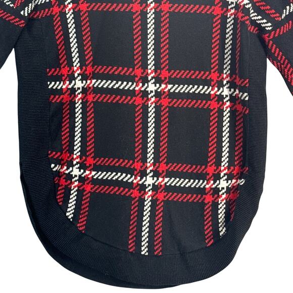 Express 90s 3/4 Sleeve Black Red White Plaid Festive Holiday Sweater Women XS - Picture 6 of 7